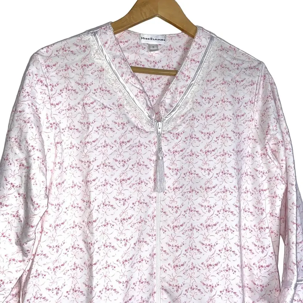 Miss Elaine Gown Women Size Medium Zipper Front Cotton Floral !